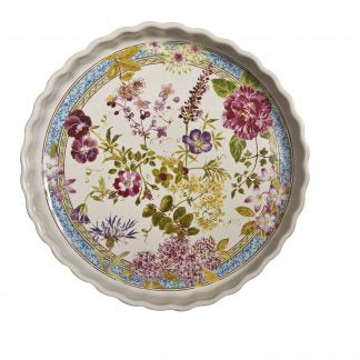 Floral pie dish on white background