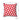 Red and white geometric patterned pillow with dimensions on a white background