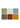 Six square color swatches in green, white, blue, brown, red, and orange on a white background.