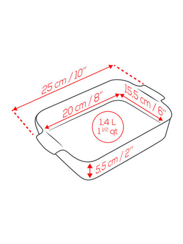 Measurements for Peugeot Red Appolia 10” Rectangular Ceramic Baker with Handles at Welcome Home in Annapolis