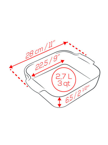 Measurements for Peugeot Red Appolia 11” Square Ceramic Baker with Handles at Welcome Home in Annapolis