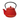 Red textured teapot with black handle on a white background