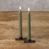 3D Flameless Twist Taper Candles 9.5” Set of 2 | Dark Green