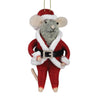 Felted Christmas mouse ornament dressed in a Santa outfit on a white background