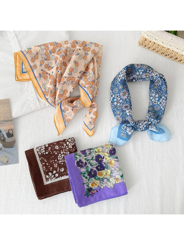 Scarvii - Garden Floral Print Square Scarf | Yellow Shown with other scarves