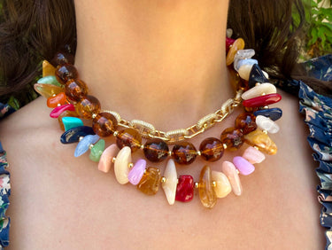 Avery Chunky Beaded Necklace- Tortoise