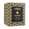 Tea box with floral design and 'mina' branding on a white background