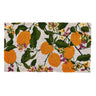 Doormat with orange and floral pattern on a white background