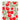 Patterned towel with red tomatoes and green leaves on a white background