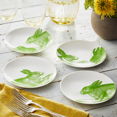 Caskata - Green Bunnies Small Plates, Set of 4 All four designs shown