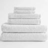 Stack of gray towels on a white background