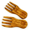 Two wooden salad servers on a white background