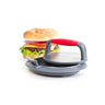 Hamburger press with a burger on a white background