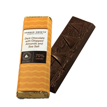 Harbor Sweets Dark Chocolate with Chopped Almonds and Sea Salt 70% Cacao