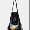 Black mesh tote bag with a fish design and 'graf lantz' branding on a white background
