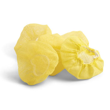 Yellow mesh shower caps on a white background