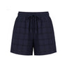 Navy checkered shorts on a white background