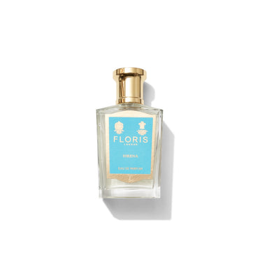Floris perfume bottle with gold cap on a white background