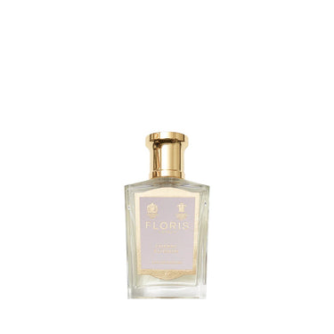 Floris perfume bottle with gold cap on a white background