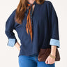 Mersea Amelia Cuff Tee shown in Navy/Chambray