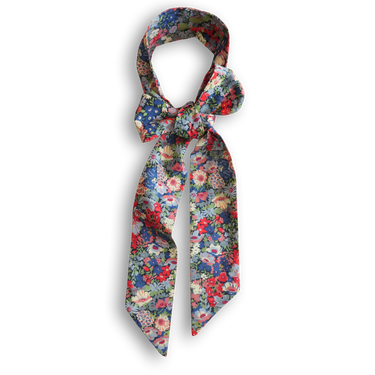 Liberty Fabric Cotton Skinny Scarf | Thorpe Blue Red