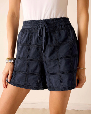 Navy Porto Crochet Block Shorts