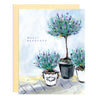 Artistic rendering of French lavender in pots adorns this Thank You card. The message on the front reads: “Merci Beacoup,” to lend an extra French flair to this card. There is a light yellow envelope.
