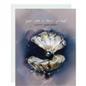 this elegant birthday card featuring a stunning watercolor illustration of an oyster cradling a lustrous black pearl. The front displays the heartfelt message "you are a rare find Happy Birthday,"