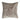 A square embroidered throw pillow with natural linen and cotton fabric, featuring a floral pattern in gray and black colors with sleek black piping.