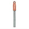 Cinnamon Orange Red Zester on a white background with images of citrus fruit, hard cheese, and ginger. 