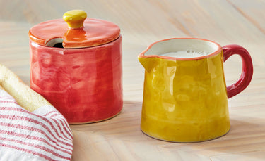 tag - Color Block Cream And Sugar Set of 2 Red Stoneware Everyday