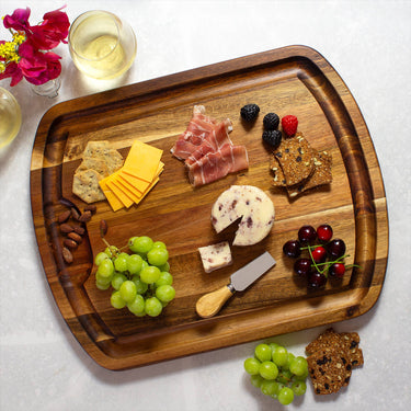 Cutting board shown with as a cheese tray