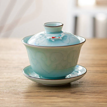 5oz Sky Blue Tea Brewing Cup with Lid and Saucer