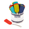 Set of colorful silicone turners with a jar labeled 'RSVP International' on a white background.
