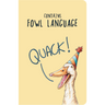 A notebook cover featuring an illustration of a duck with a party hat and the text 'Quack!' in a speech bubble, indicating a playful and humorous theme.