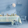 blue green squared tablecloth plant