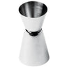 Double ended stainless steel jigger on white background 