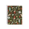 Greeting card with green background and small hummingbirds with flowers. 